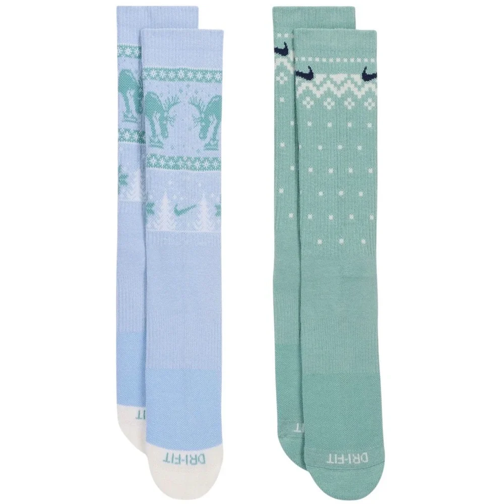 Nike‎ Everyday Cushioned Crew Socks 4 Pair Holiday Moose Fair Isle green blue
